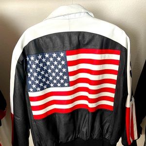 Micheal Hoban USA American Flag Leather Bomber Jacket